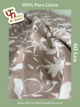 Premium Dusty Mauve Botanical Digital Print 100% Pure Linen Fabric, 60 Lea