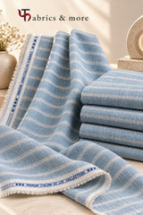 Cotton Linen 60 Lea Fabric – Dusty Blue & White Stripes