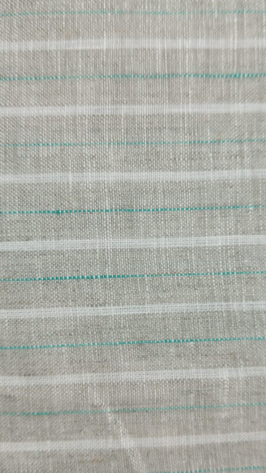 Premium Beige-Grey 100% Pure Linen 60 Lea Stripe Fabric – White &  Turquoise Pinstripes (0% Cotton)