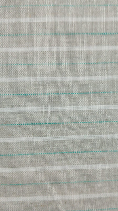 Premium Beige-Grey 100% Pure Linen 60 Lea Stripe Fabric – White &  Turquoise Pinstripes (0% Cotton)