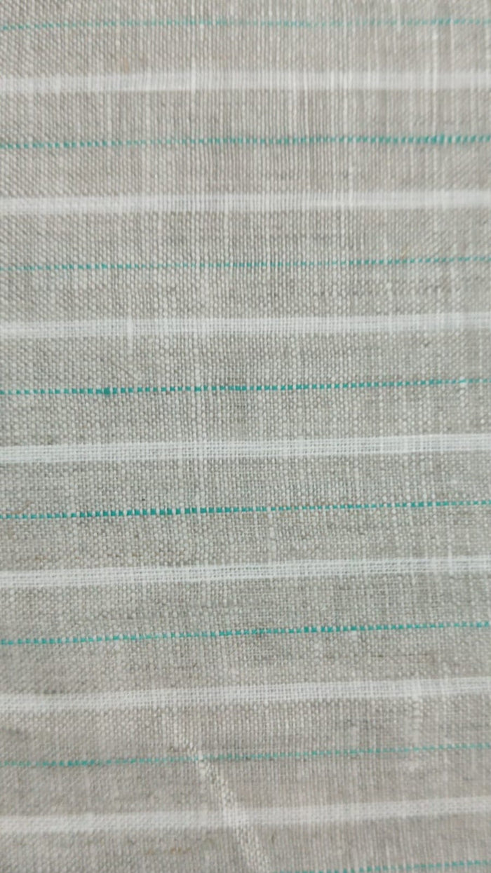 Premium Beige-Grey 100% Pure Linen 60 Lea Stripe Fabric – White &  Turquoise Pinstripes (0% Cotton)