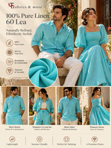 Premium Aqua Blue 100% Pure Linen Fabric-60 Lea (No Cotton )
Naturally Luxurious. Effortlessly Elegant. Pure Linen Comfort.