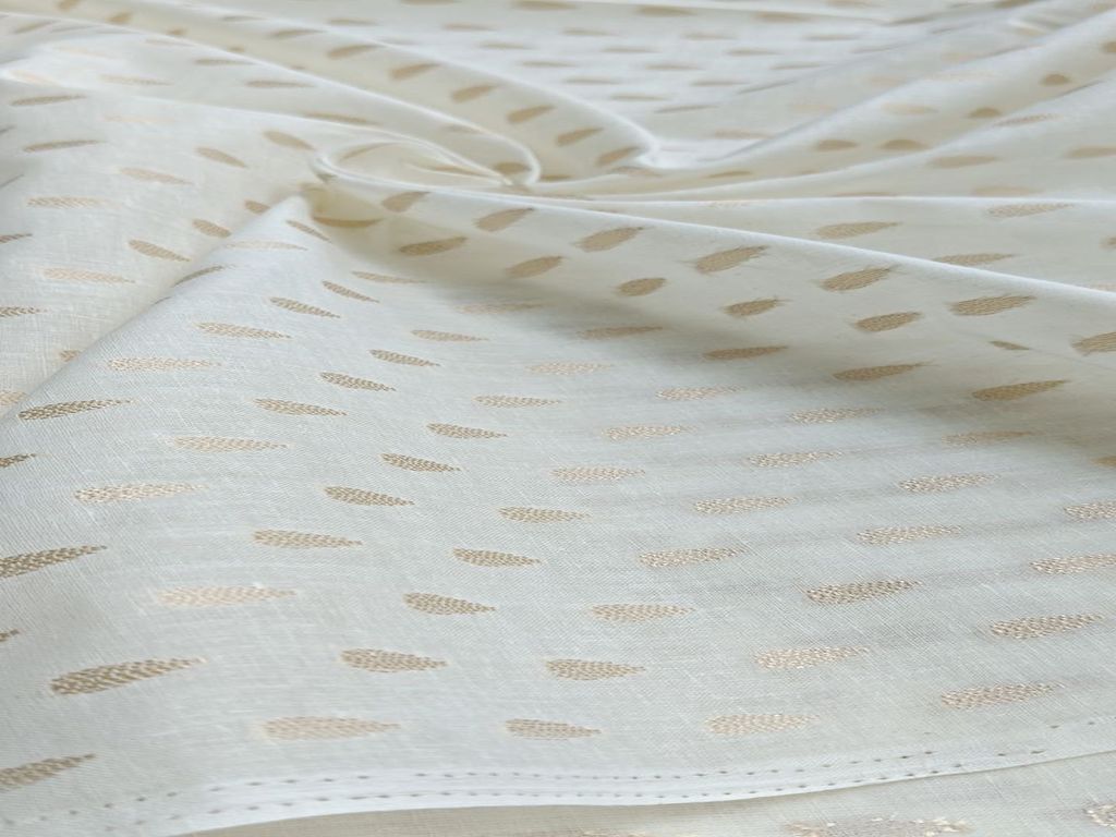 Cream Self Weaved Bengal Butti Cotton Fabric