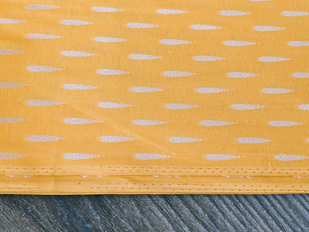 Yellow Self Weaved Bengal Butti Cotton Fabric