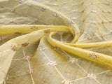 Yellow Floral Geometric Embroidered Chanderi Fabric
