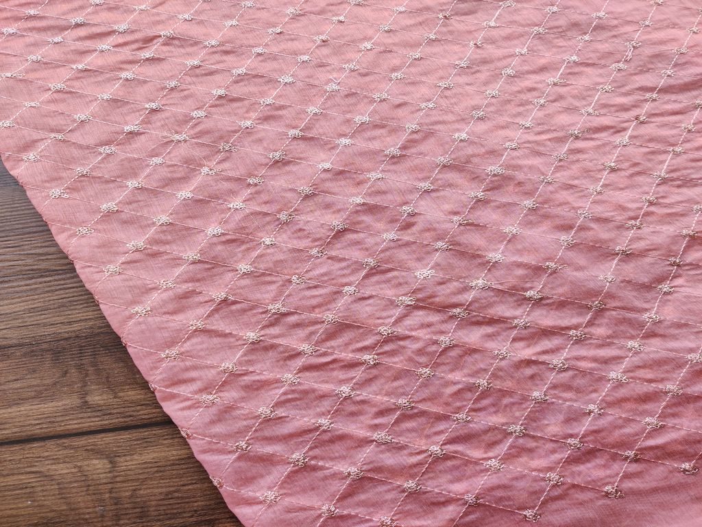 Peach Geometric Sequins and Thread Work Embroidered Chanderi Fabric