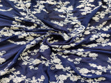 Navy Blue White Floral Chikankari Embroidered Georgette Fabric