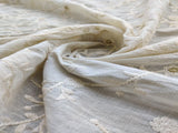 White Floral Chikankari Embroidered Dyeable Cotton Fabric