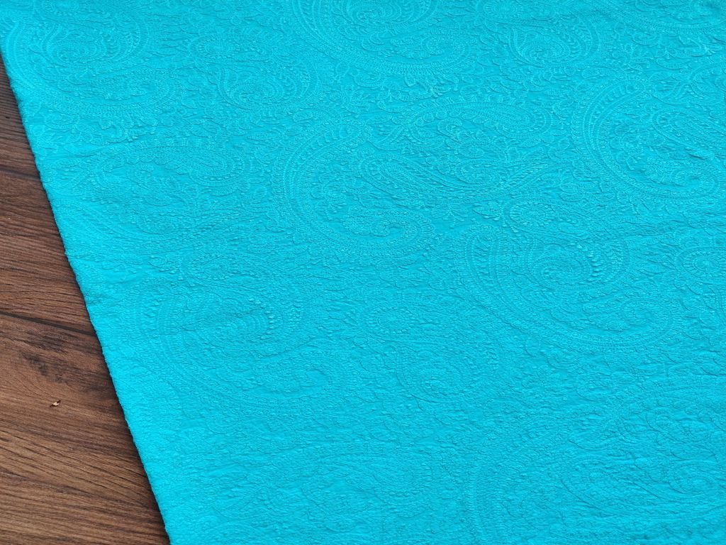 Sky Blue Paisleys Lakhnawi Embroidered Cotton Fabric