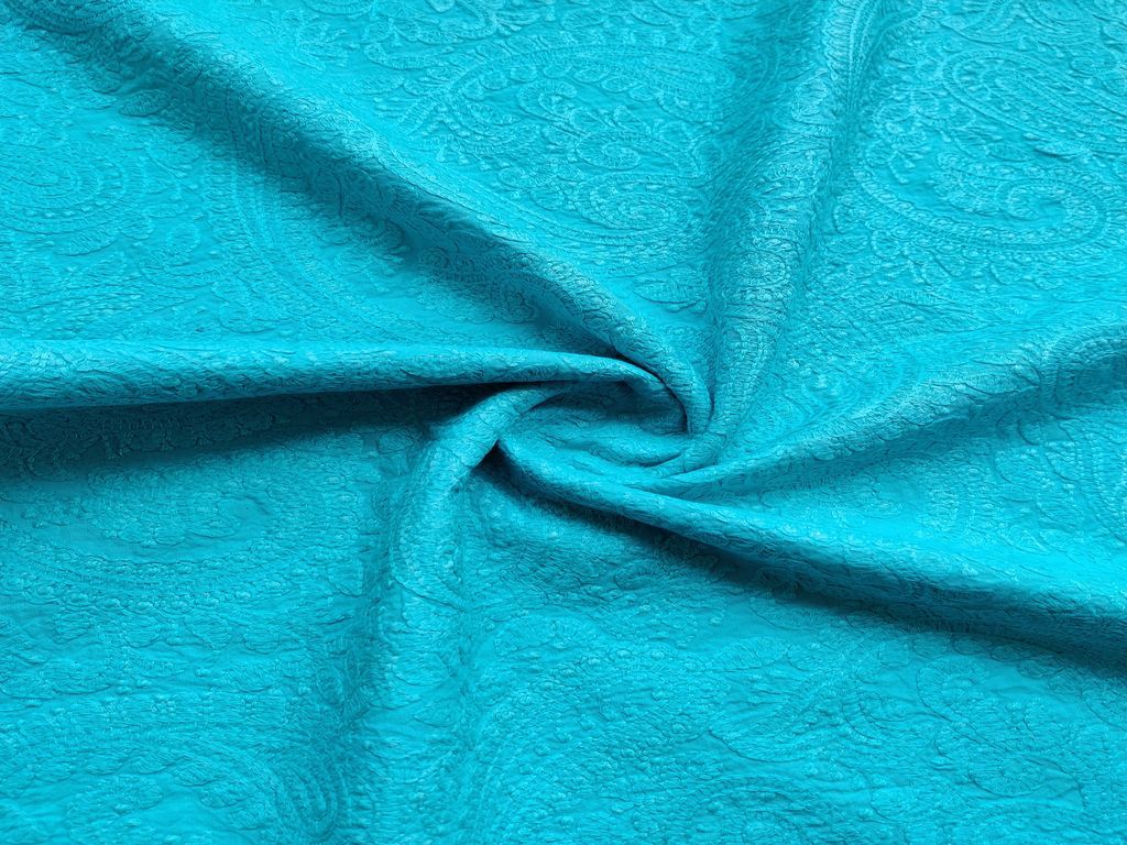 Sky Blue Paisleys Lakhnawi Embroidered Cotton Fabric