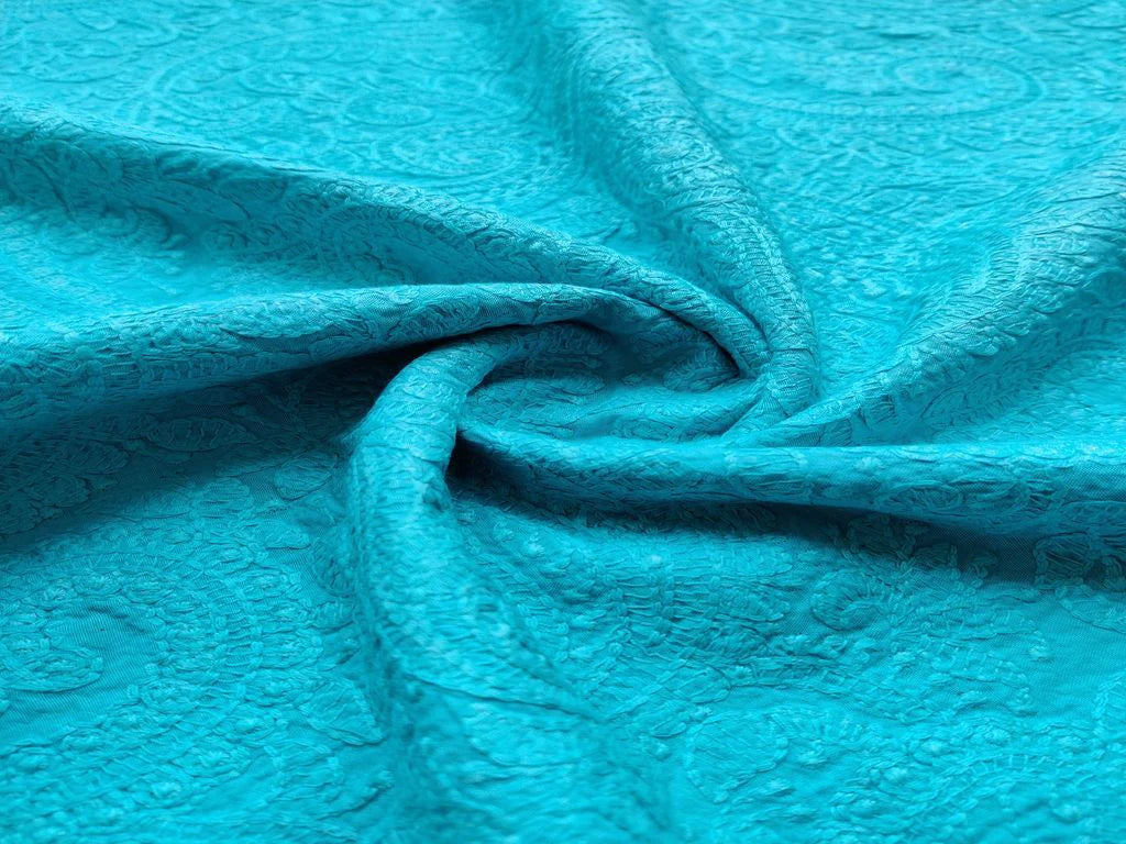 Sky Blue Paisleys Lakhnawi Embroidered Cotton Fabric