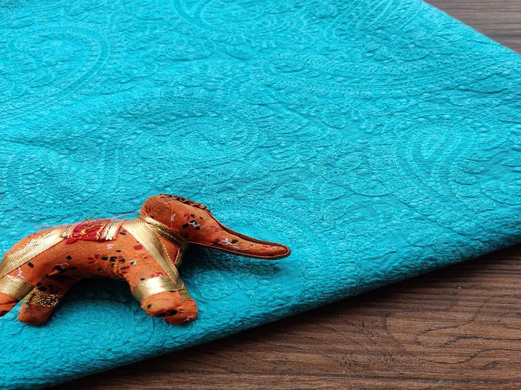 Sky Blue Paisleys Lakhnawi Embroidered Cotton Fabric