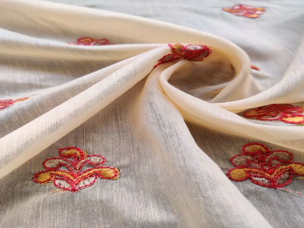 Yellow Motifs Embroidered Chanderi Fabric
