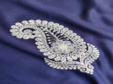 Navy Blue White Paisleys Lakhnawi Embroidered Rayon Fabric