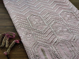 Baby Pink Geometric Mirror Work Embroidered Chanderi Fabric