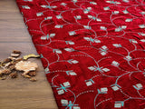 Maroon Sequins Flowers Embroidered Velvet Fabric