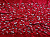 Maroon Sequins Flowers Embroidered Velvet Fabric