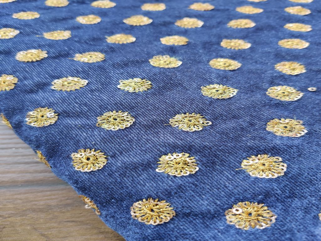 Steel Blue Sequin Floral Embroidered Velvet Fabric