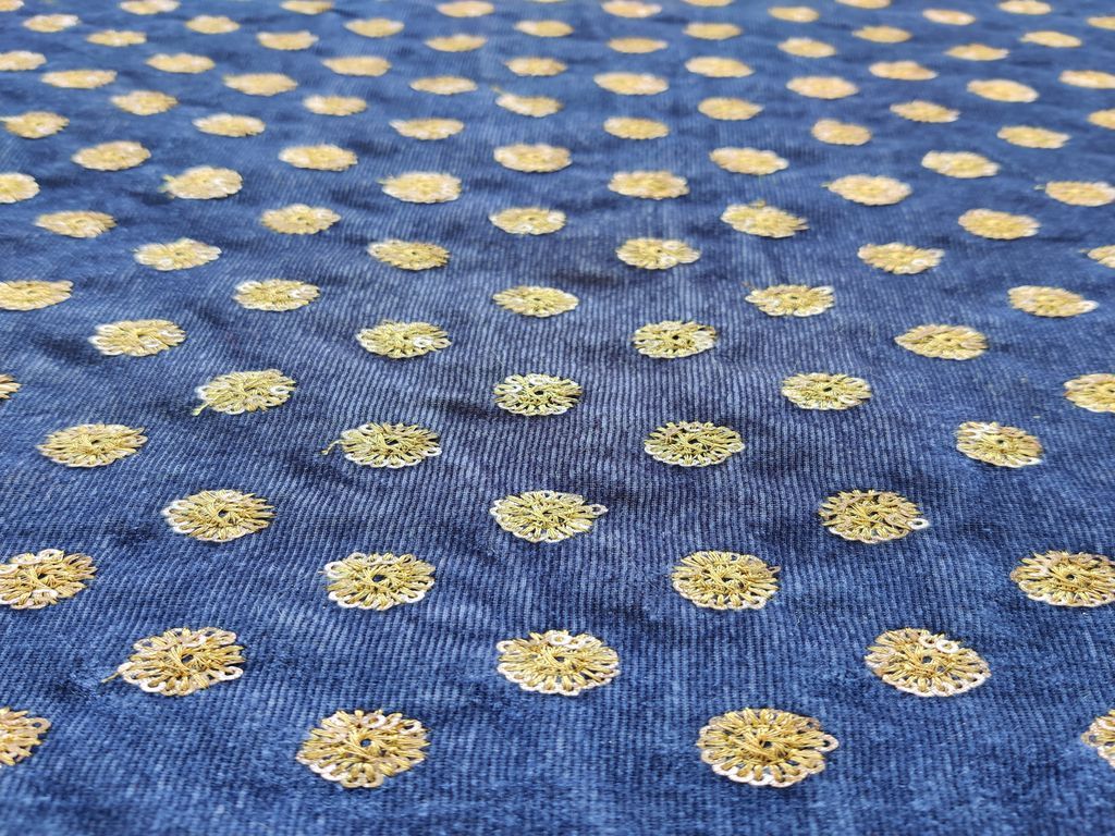 Steel Blue Sequin Floral Embroidered Velvet Fabric