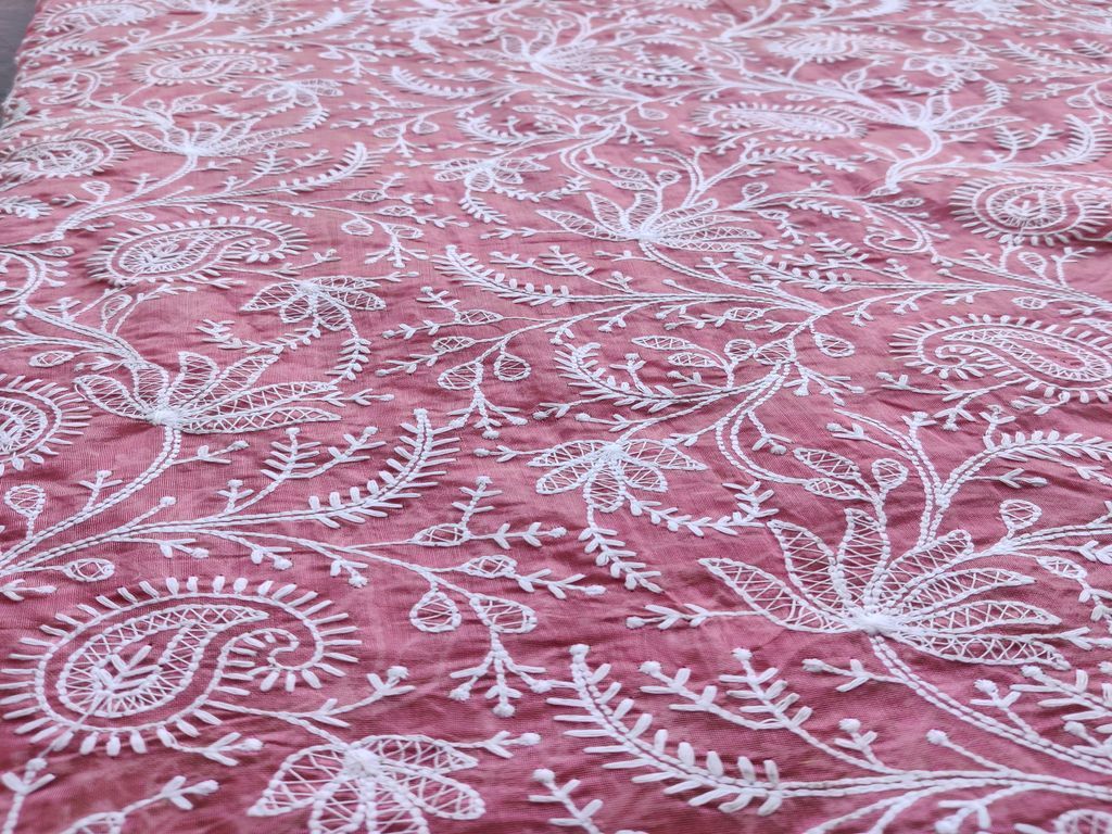 Pink Dual Shade Paisleys Lakhnawi Embroidered Chanderi Fabric