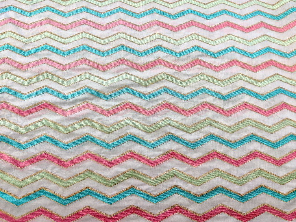 Multicolour Thread and Sequins Chevron Embroidered Chanderi Silk Fabric