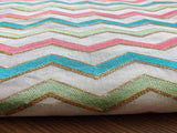 Multicolour Thread and Sequins Chevron Embroidered Chanderi Silk Fabric