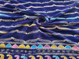 Blue Multicolour Thread Work Abstract Embroidered Velvet Fabric