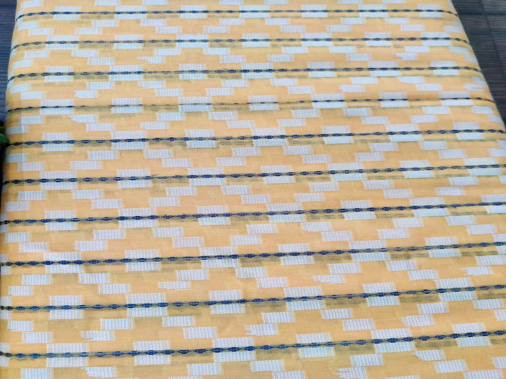 Yellow Geometric Self Pattern Ikkat Cotton Fabric