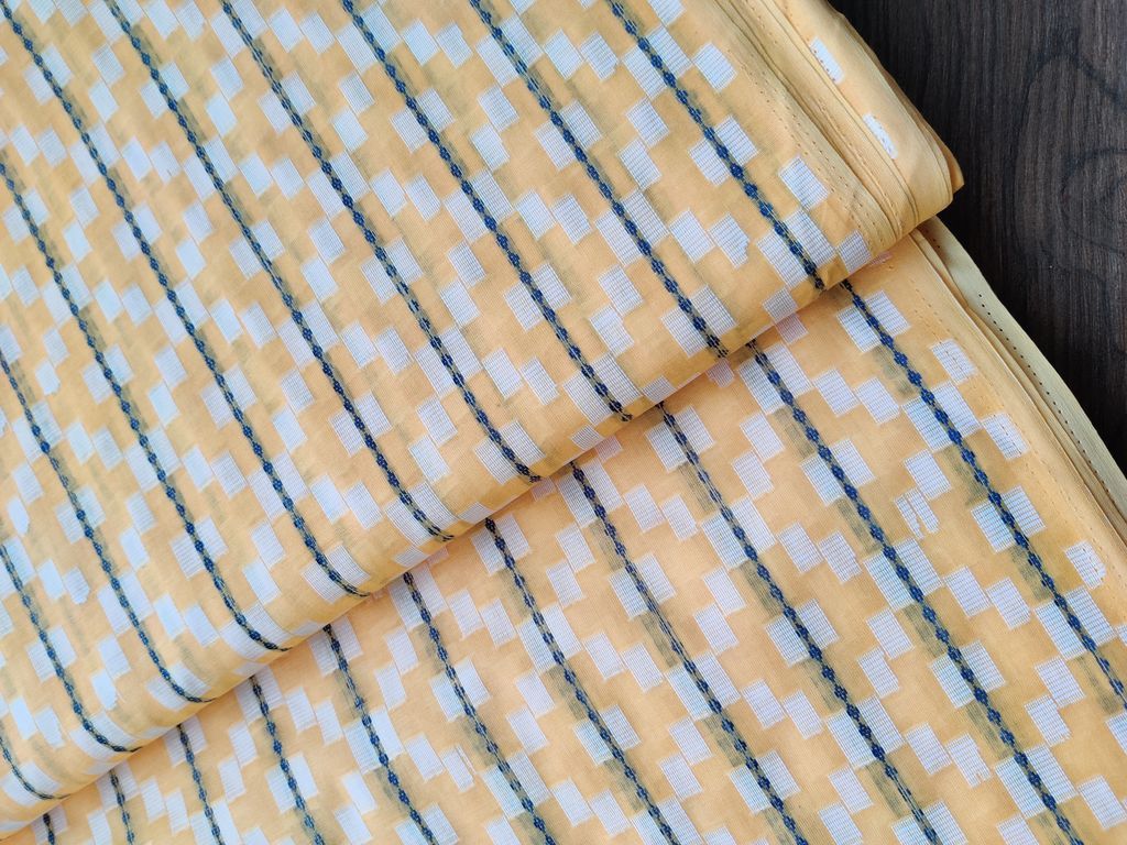 Yellow Geometric Self Pattern Ikkat Cotton Fabric