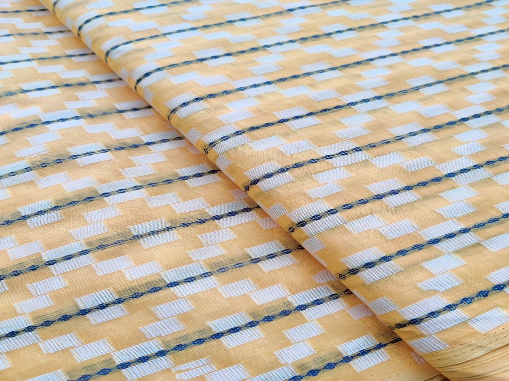 Yellow Geometric Self Pattern Ikkat Cotton Fabric