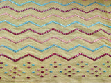 Yellow Multicolour Thread and Mirror Work Chevron Embroidered Cotton Fabric