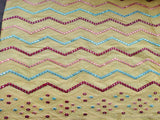 Yellow Multicolour Thread and Mirror Work Chevron Embroidered Cotton Fabric
