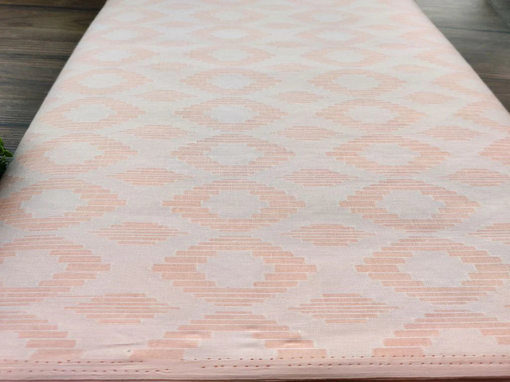 Peach Geometric Brasso Self Textured Cotton Fabric