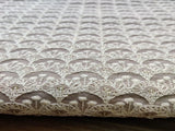 Beige White Floral Thread and Glitter Sequins Work Embroidered Cotton Fabric