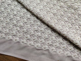 Beige White Floral Thread and Glitter Sequins Work Embroidered Cotton Fabric