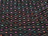 Black Multicolour Geometric Mirror Work Embroidered Jam Cotton Fabric