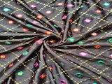 Black Multicolour Geometric Mirror Work Embroidered Jam Cotton Fabric