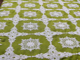 Green White Chikankari Flowers Embroidered Rayon Fabric