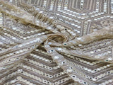 Beige Geometric Thread & Silver Mirror Work Embroidered Chanderi Fabric