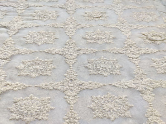 Off White Floral Chikankari Embroidered Dyeable Georgette Fabric
