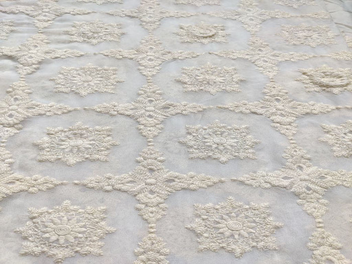 Off White Floral Chikankari Embroidered Dyeable Georgette Fabric
