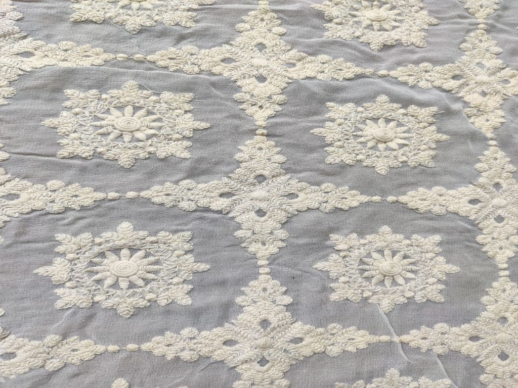 Off White Floral Chikankari Embroidered Dyeable Georgette Fabric