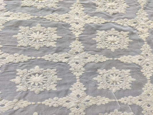 Off White Floral Chikankari Embroidered Dyeable Georgette Fabric