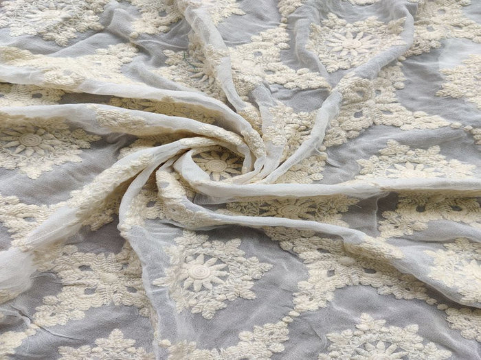Off White Floral Chikankari Embroidered Dyeable Georgette Fabric