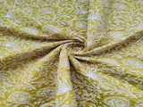 Lime Green White Paisleys Embroidered Chanderi Fabric