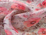 White Pink Flowers Printed Organza Fabric