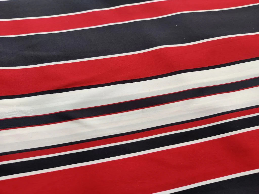 Maroon Black Stripes Digital Printed Poly Crepe Fabric
