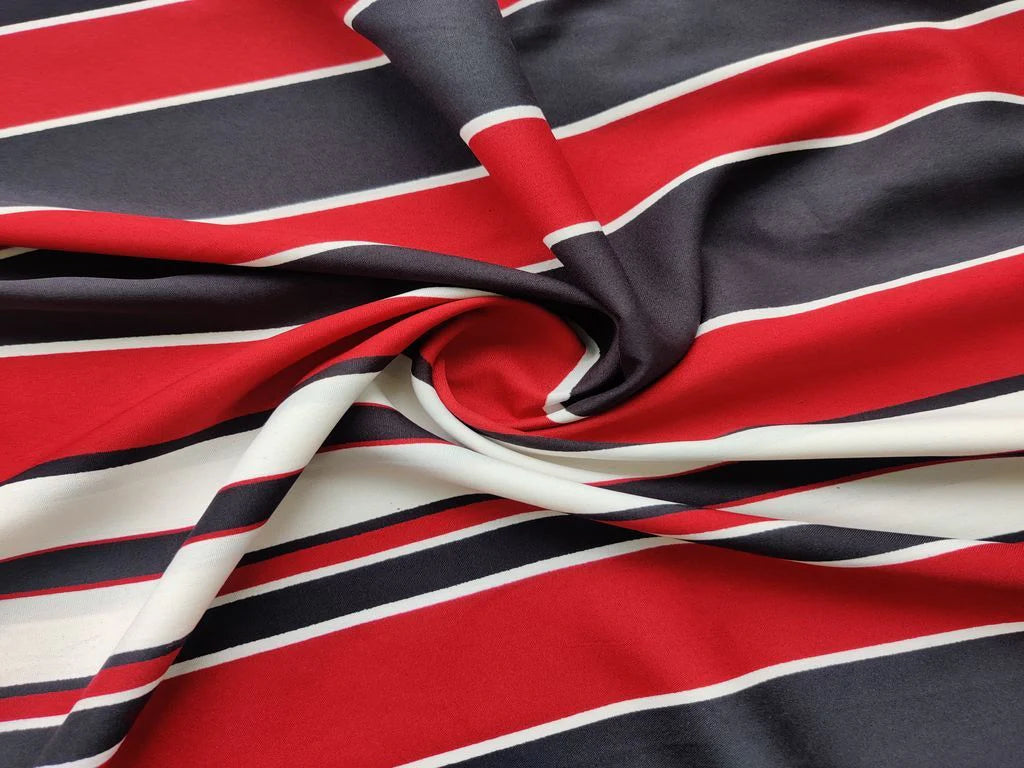 Maroon Black Stripes Digital Printed Poly Crepe Fabric