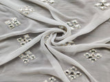 Off White Silver Mirror Work Embroidered Floral Motifs Pure Dyeable Georgette Fabric