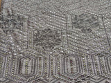 Gray Geometric Floral Mirror Work Embroidered Satin Fabric